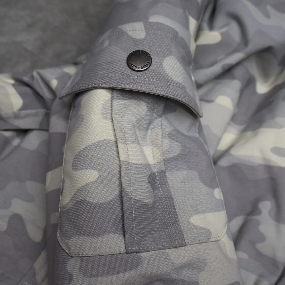 Eddie Bauer Down Jacket Womens Small White Camo Faux Fur Trim Insulated Parka